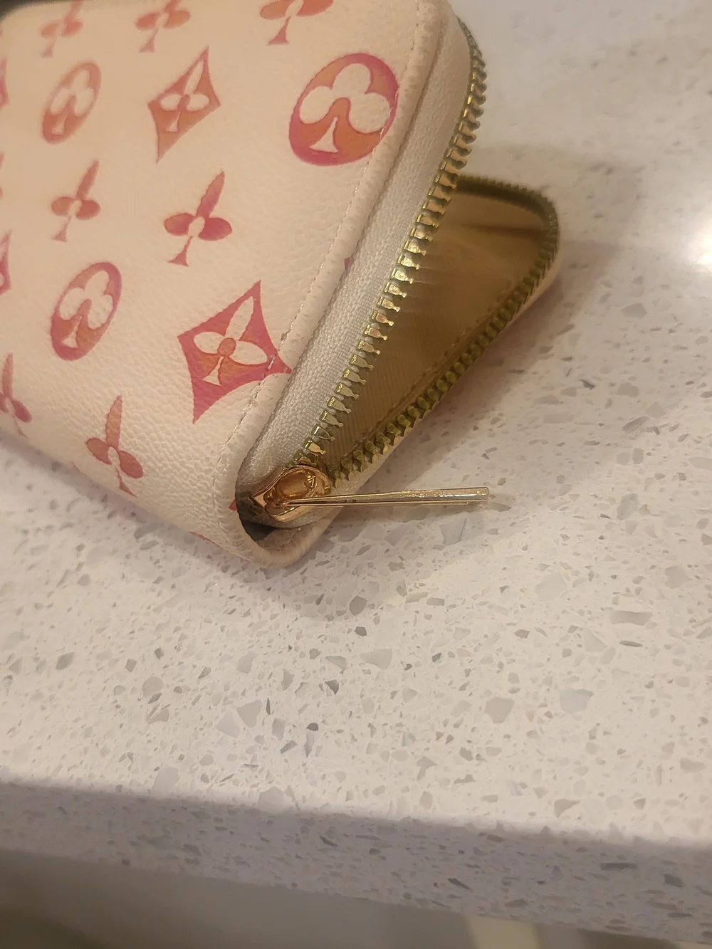 Cream and Pink Designer Logo Tote and Wallet Set